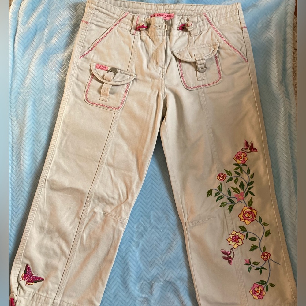 Vintage 90s Y2K US Polo Assn Girl's 16 embroidered adjustable bling pants